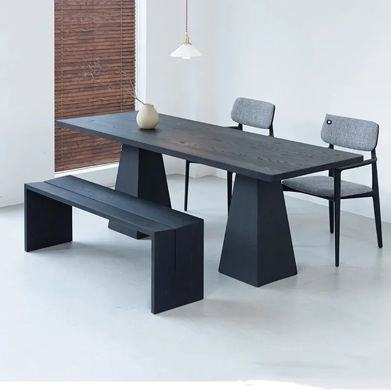

#Simple black dining room furniture creative solid wood dining table bicycle pine dining table and chairs