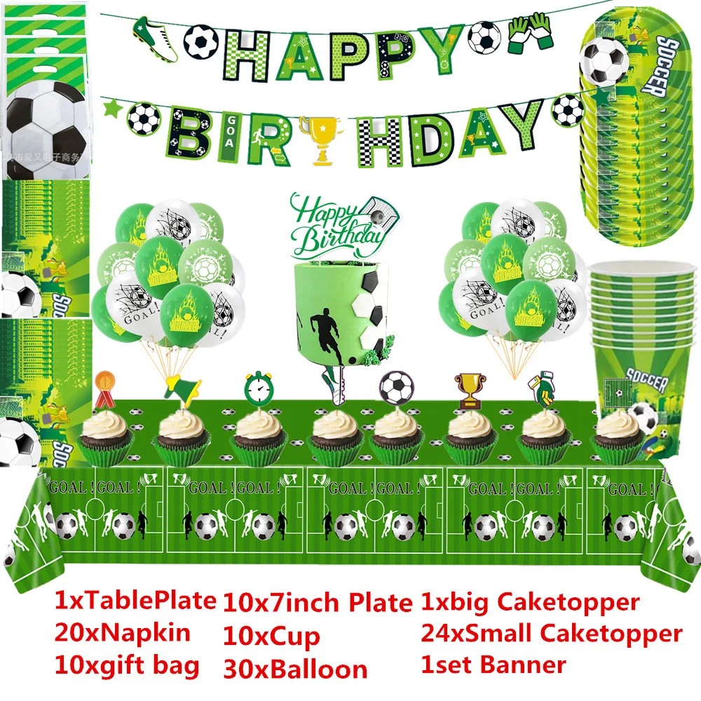 

football Theme Birthday Party Supplies Banner Cake Topper Latex Balloons plate soccer Football Birthday Party Favors For Kids