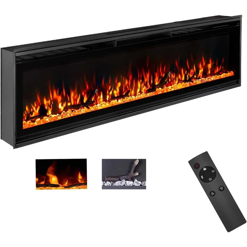Perapian Listrik TUAN50 inci, Perapian Dinding Ultra Tipis dengan Remote Control, Api Realistis Multiwarna, Layar Sentuh