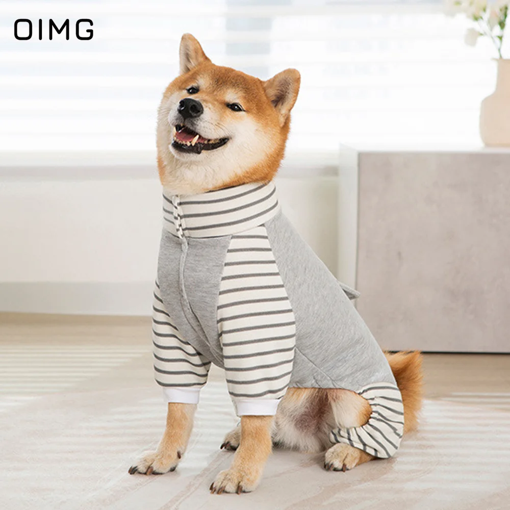 OIMG Coldproof Large Dogs Clothes Striped Patchwork Sweatshirt For Pets Clothing Four Legged Dogs Hoodies Winter Pets Outwears