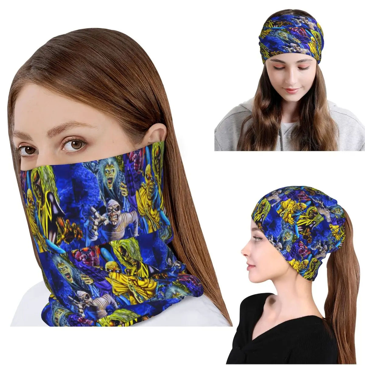 

Creative Retro Ironmaiden Rock Band Bandana Neck Cover Face Scarf Multifunction Cycling Scarf Beanies Hat Unisex Adult Washable