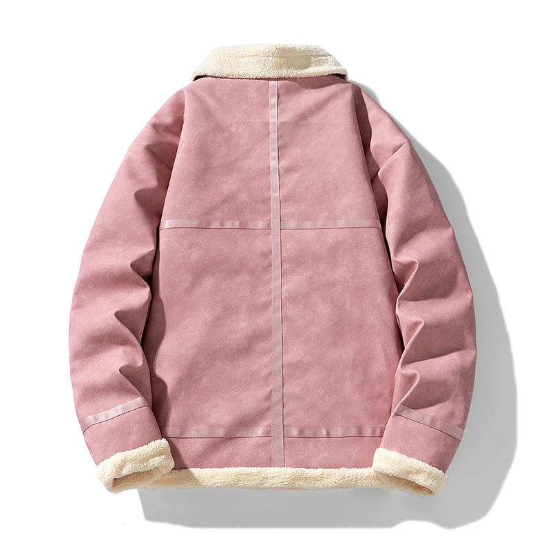 سترة جلدية كلاسيكية للرجال معطف شتوي من صوف الضأن للنساء سترة عصرية للدراجات النارية بتصميم كلاسيكي كاجوال باللون البني الأمريكي #4