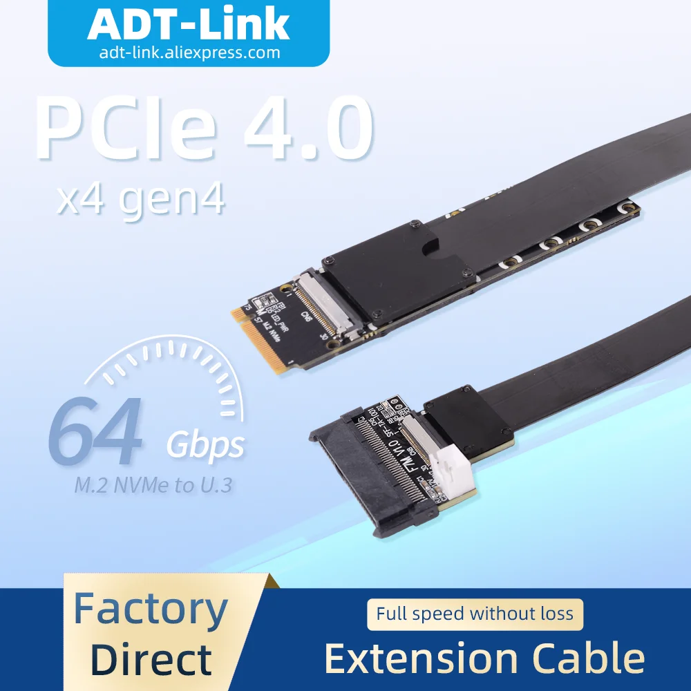 ADT-Link F47SM M.2 NVMe to U.3 (SFF-TA-1001) Adapter Extension Cable PCIe 4.0x4 64Gbps M2 NVMe to U.3 SSD Gen3 Gen4 Riser