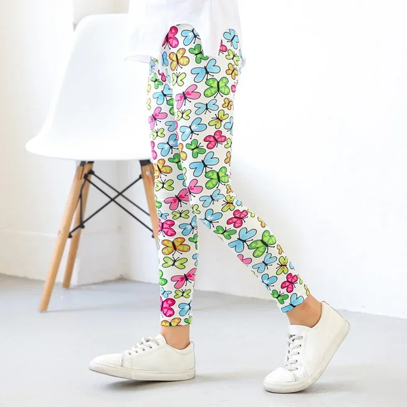 Kids Leggings Spring Autumn Girls Flowers Printing Pants Baby Girl Soft Breathable Legging Children Thin Trousers 2-12Y