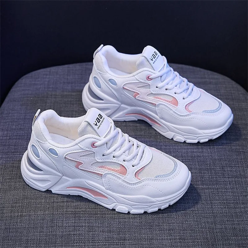 2023 Shoes Female  Spring New Net Shoes Breathable Stripes Hit Color White Sports Walking Flats Shoes for Women