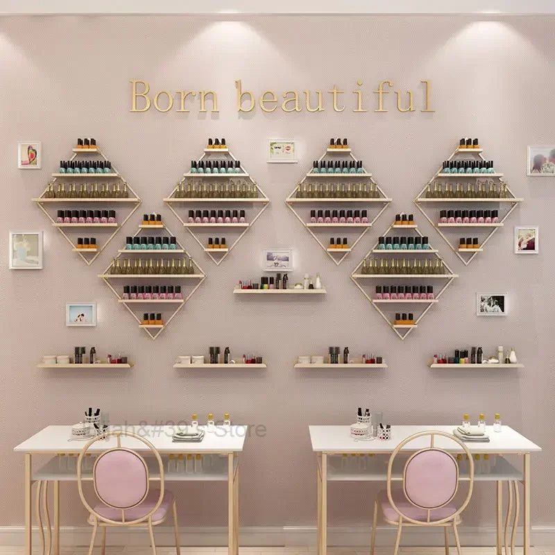 

Nordic Golden Nail polish shelf Set Nail Shop Display Stand Wall Hanging Cosmetics Shelf Nail Polish Display Rack Diamond Shape