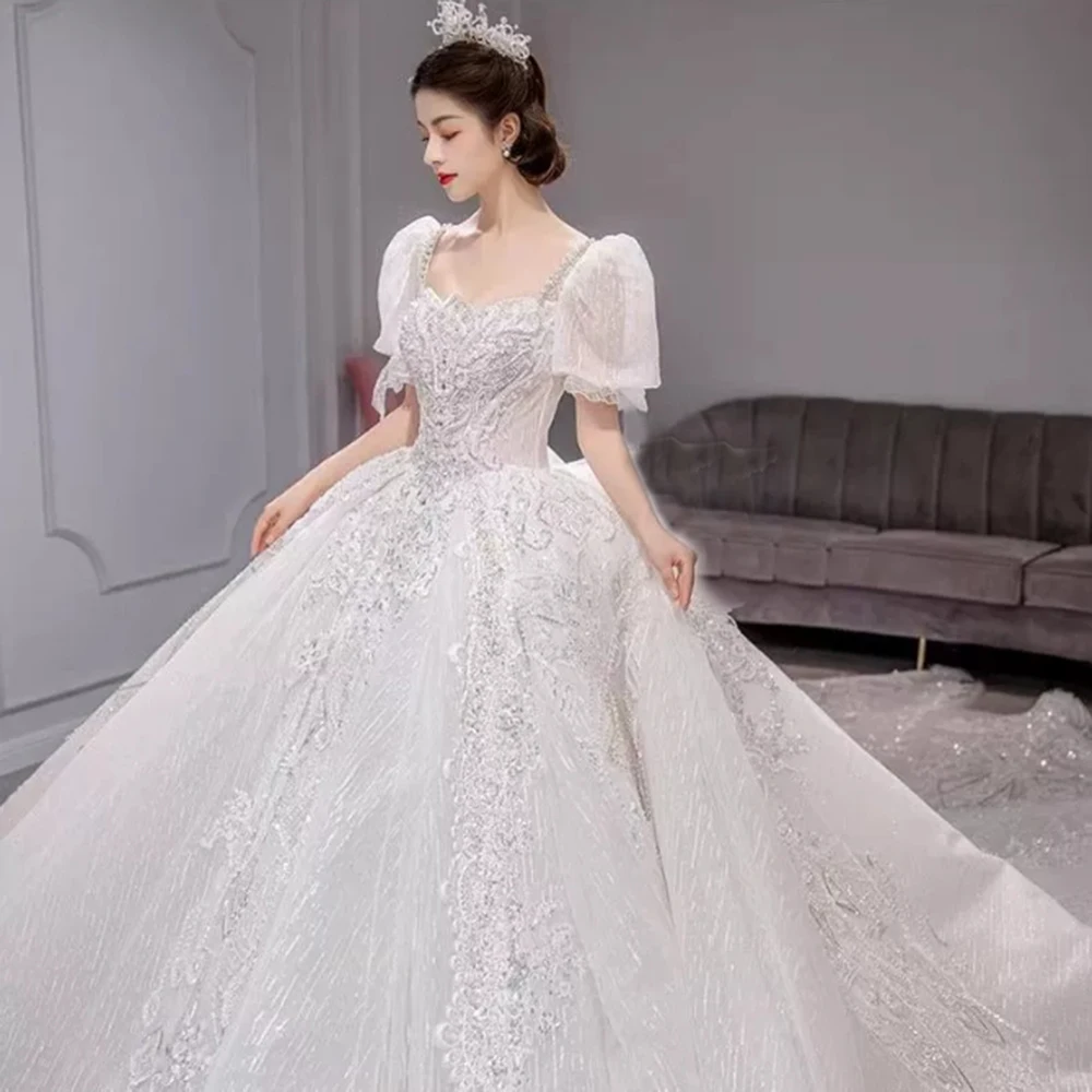 ZJ4051 2025 Luxury High-quality Sparkle Glitter Wedding Dress French Goes Out Light Bride Dress