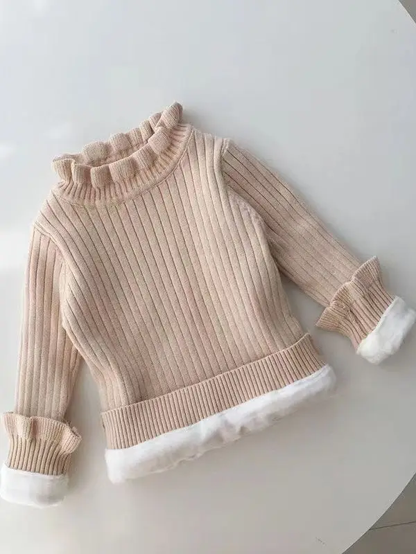 여아 겨울 기모 안감 캐주얼 스웨터 따뜻한 베이스 레이어 상의 아동 니트 보온 이너웨어 스윗 슬루즈...