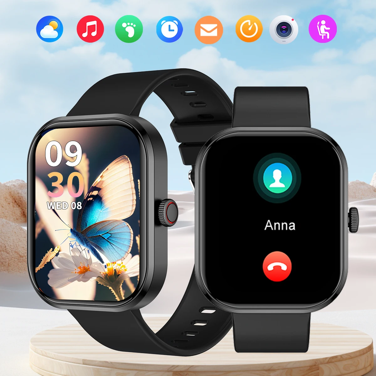 

Смарт-часы с квадратным экраном 2025 года, беспроводным звонком, управлением музыкой и спортивным режимом, многофункциональные для мужчин и женщин