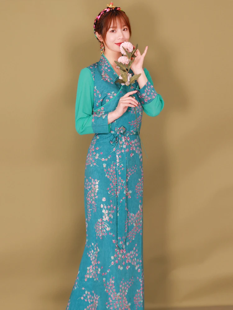 Tibetan Clothing Women's New Costumes Lhasa Summer Color Matching Tibet Wrap Skirt Ethnic Dress