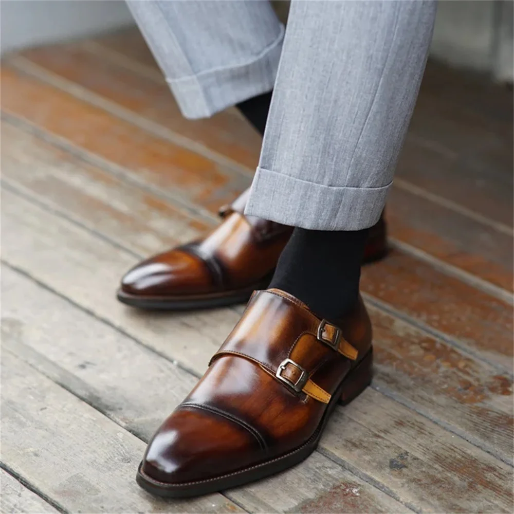 Genuine Leather Three Joint Shoes Men Polished Buckle Breathable British Handmade Business Formal Wedding Party Dress Shoes