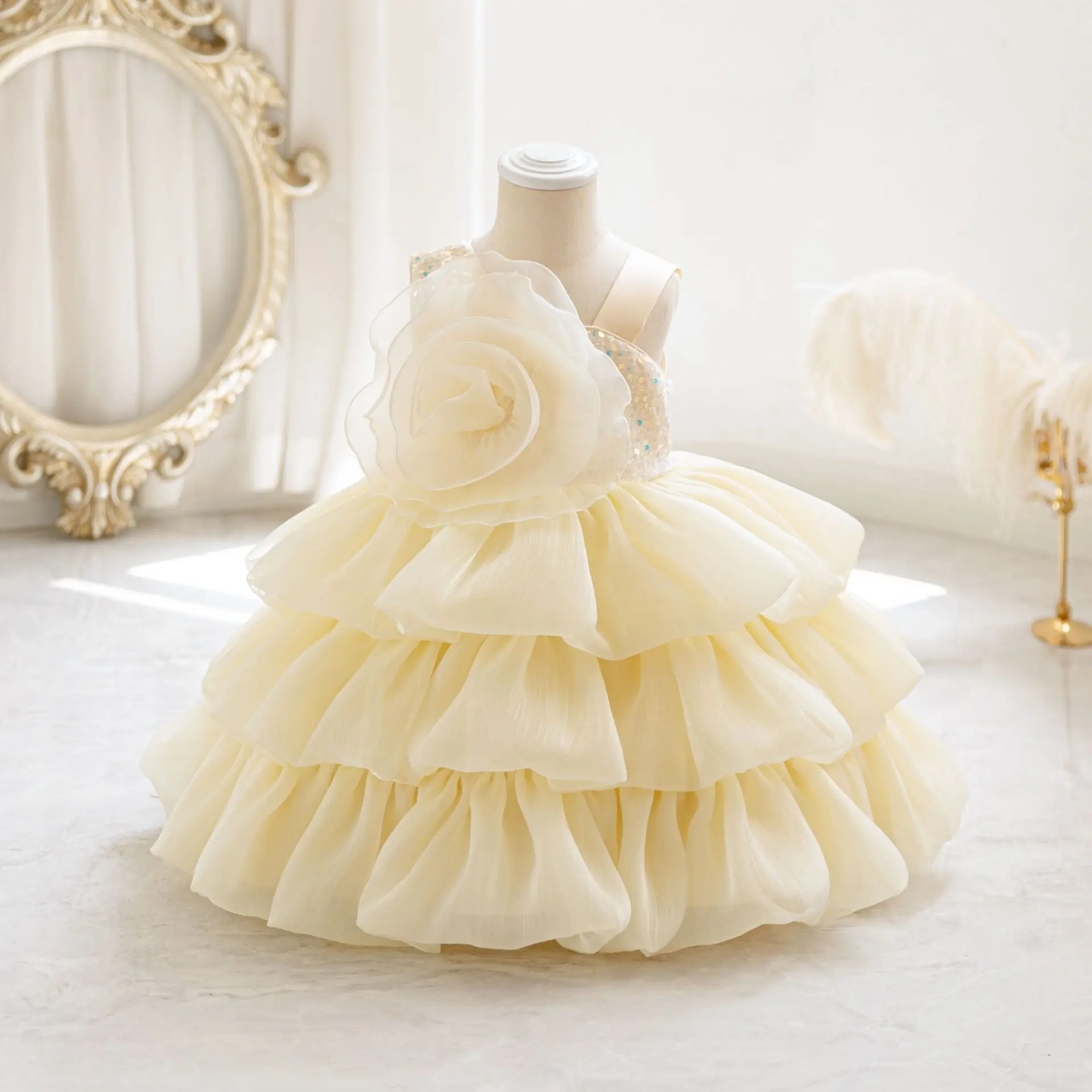 

Children Flower Fluffy Tutu Party Dress 3D Flower Christmas Evening Birthday Baptism Kids Princess Gown Wedding Bridesmaids Ball