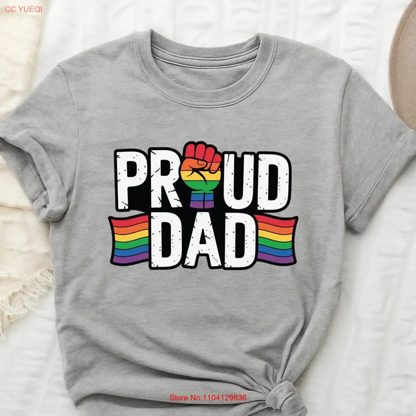 Proud Dad Pride T Shirt LGBTQ Supportive Father Rainbow Fist Gay Ally Father's Day  vintage Washed streetwear