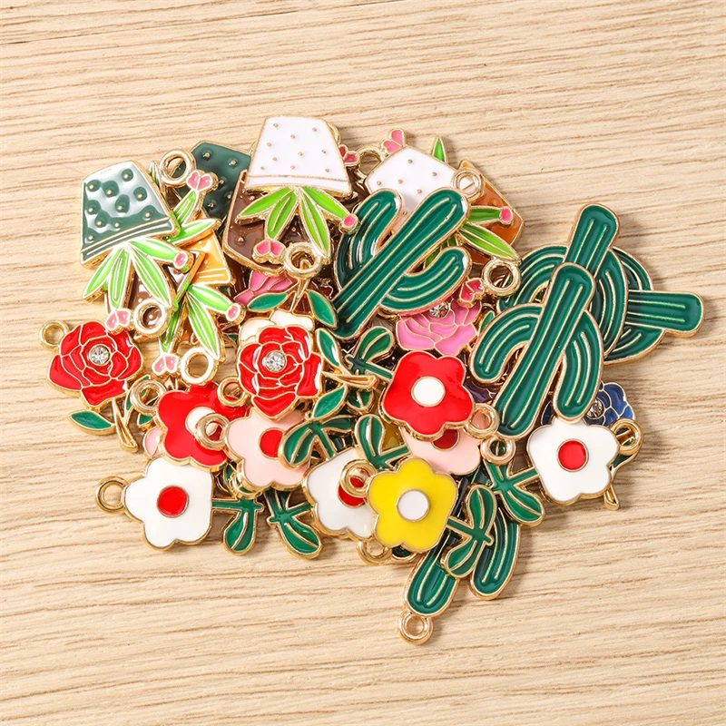 10 Stück Niedliche Emaille-Anhänger mit Pflanzen-, Kaktus- und Blumenmotiven für die Herstellung von Ohrringen, Halsketten, Armbändern, DIY-Bastelarbeiten und Schmuckzubehör – Detail 3
