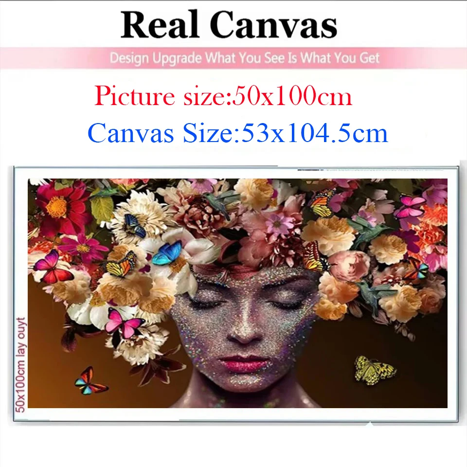 5D DIY Diamond Painting Abstract Flower Head Women's Hair Butterfly Painting Mural Mosaic Art Pictures Home Decoration