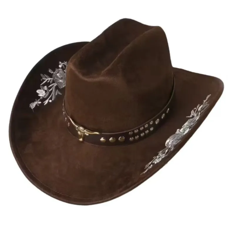 The embroidered velvet hat with a large cornered waistband decoration is unique top