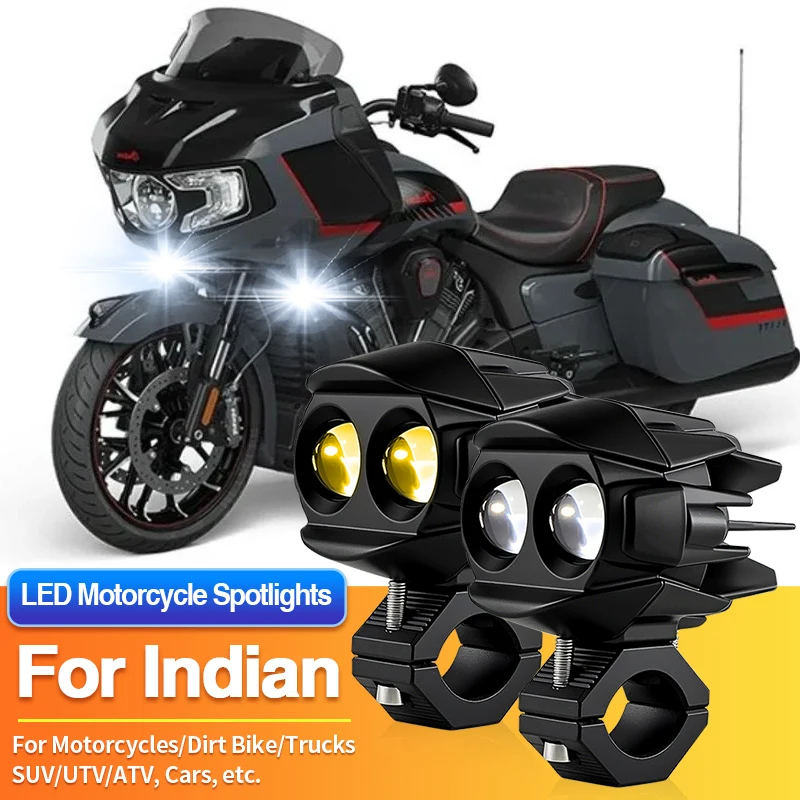 

1 Set LED Universal Motorcycles Headlight 2 Color Fog Light UTV ATV for Indian Challenger/Chief/Chieftain/FTR/Pursuit/Roadmaster