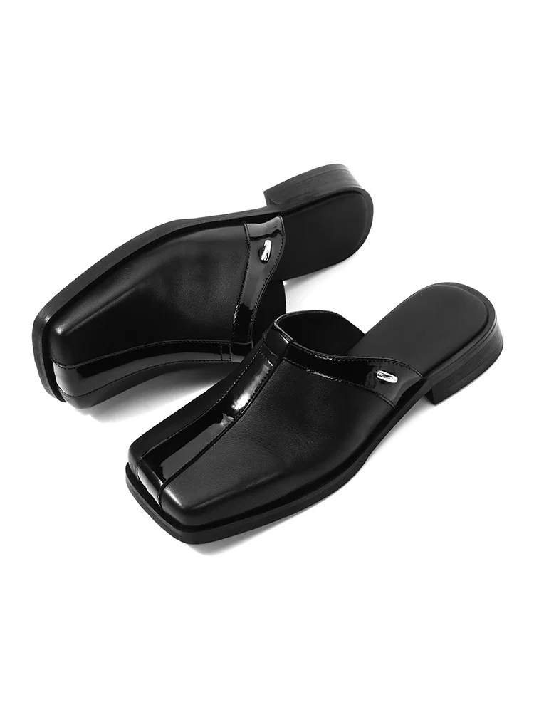 

Лето 202, мужские повседневные туфли без шнуровки Mule oes с квадратной головкой, удобные кожаные туфли на плоской подошве для повседневной носки и работы