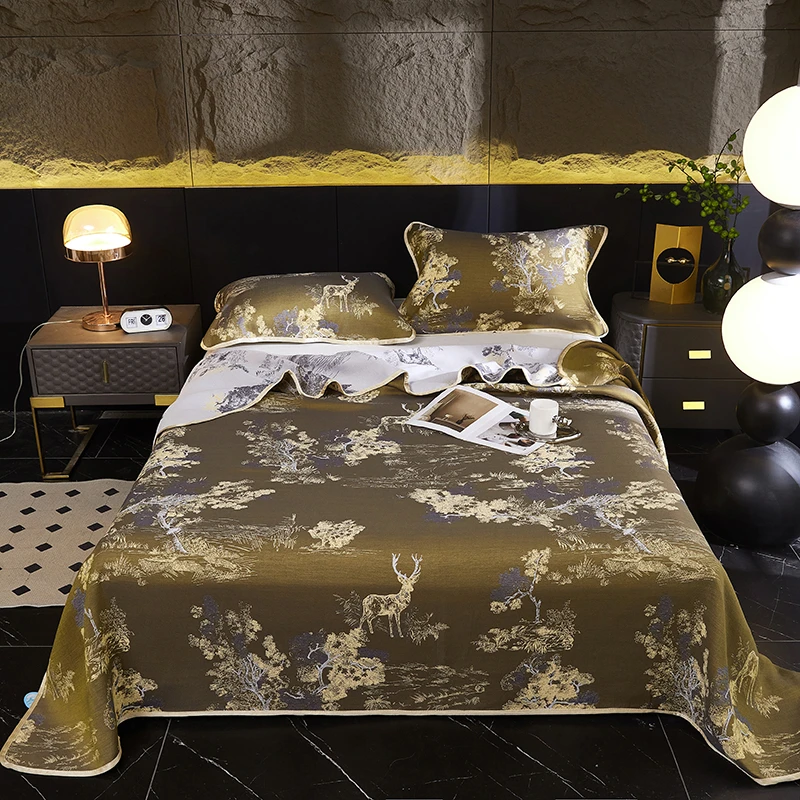 Breathable Lyocell Cotton Blend Cooling Blanket  Elegant Jacquard Woven Bedspread Bed Sheet