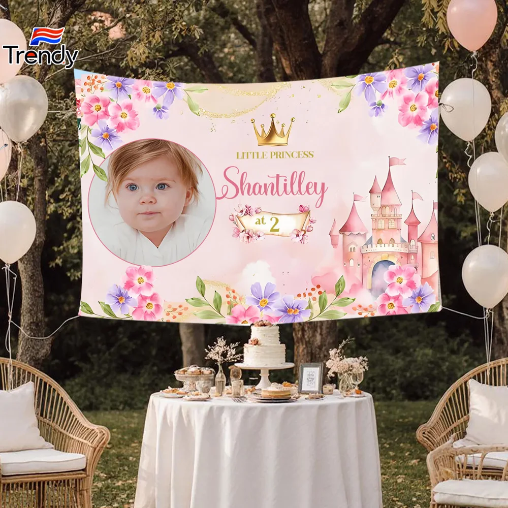 

Princess Birthday Background Personalized Photo Party BANNER Customized Name Birthday Decoration Custom Backdrop Banners Kids