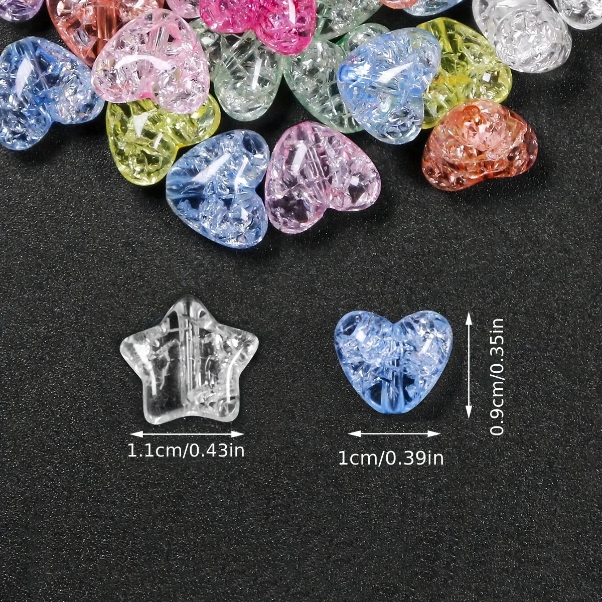 خرزات متفرقعة على شكل قلب ونجمة لصنع المجوهرات ، قلادة مصنوعة يدويًا ، أقراط ، سلسلة مفاتيح ، ملحقات هاتف ، تصنعها بنفسك ، 10: 80