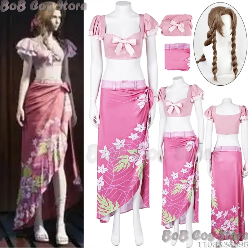 Aerith Gainsborough juego Fiinall Fant VII FF7 disfraz de Cosplay traje de baño rosa traje de baño mujer Holloween juego de rol personalizado