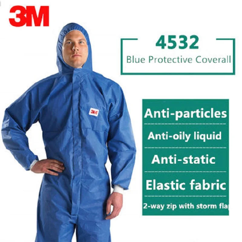 

3M Protective Coverall 4532 Unisex Anti Static Chemical Liquid Splash Radiation Resistant Oily Particles Effectively Protection