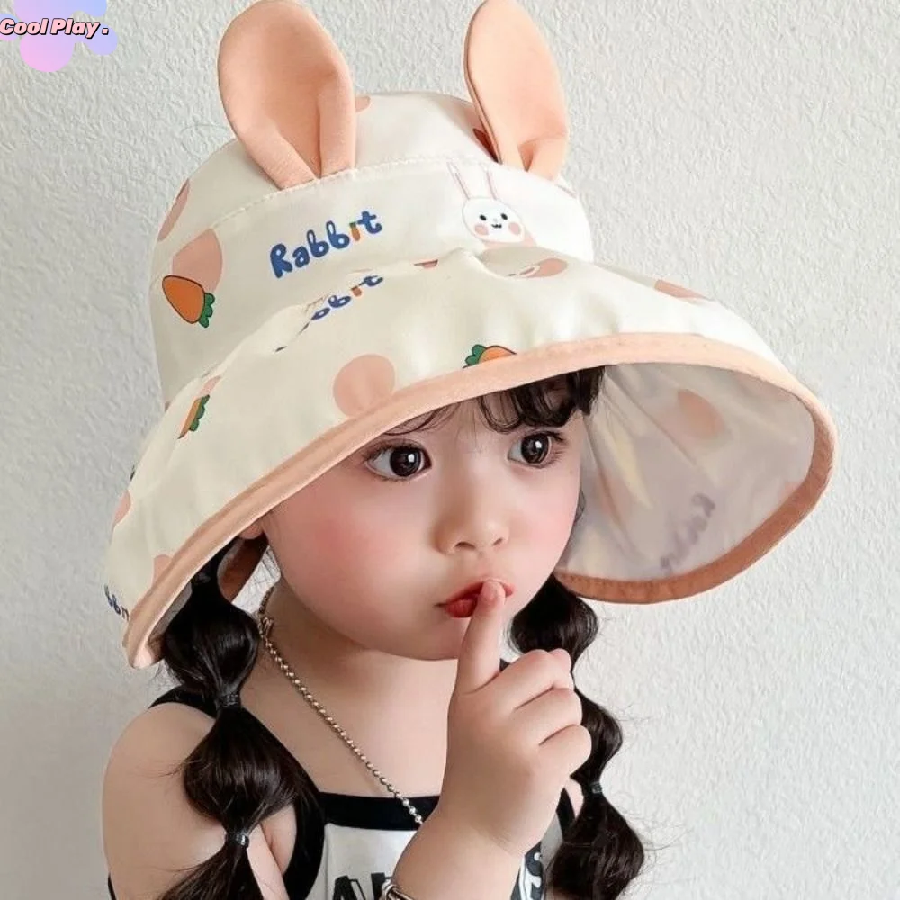 

Bunny Ears Children's Sun Hat Polyester Cartoon Print Cute UV Sun Hat UV Protection Wind Protection Children Sunscreen Visors