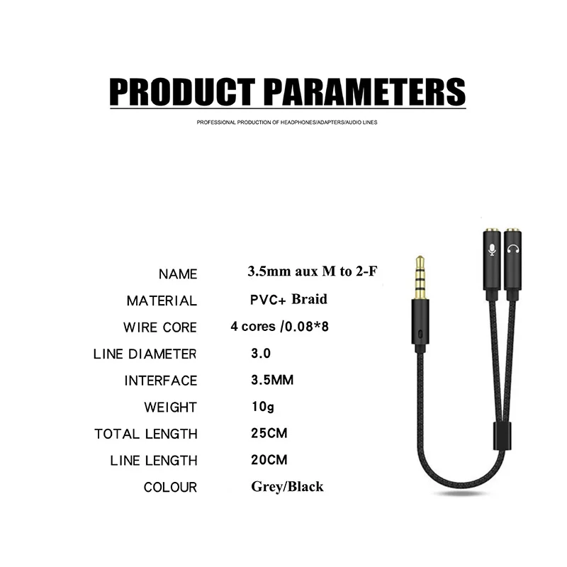 Rozgałęźnik słuchawkowy 3,5 mm Audio + mikrofon Stereofoniczny rozdzielacz słuchawkowy Audio 3,5 mm 4-biegunowy kabel Y do PS4, zestawu