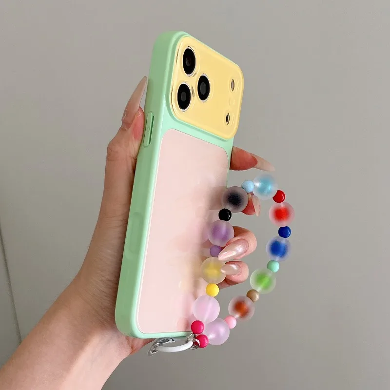 Luxury Dopamine Color-Block Chain Phone Case for IPhone 18 13 14 15 16 17 Pro Max Candy-colored Chain Glass Back Shockproof Case - view 4