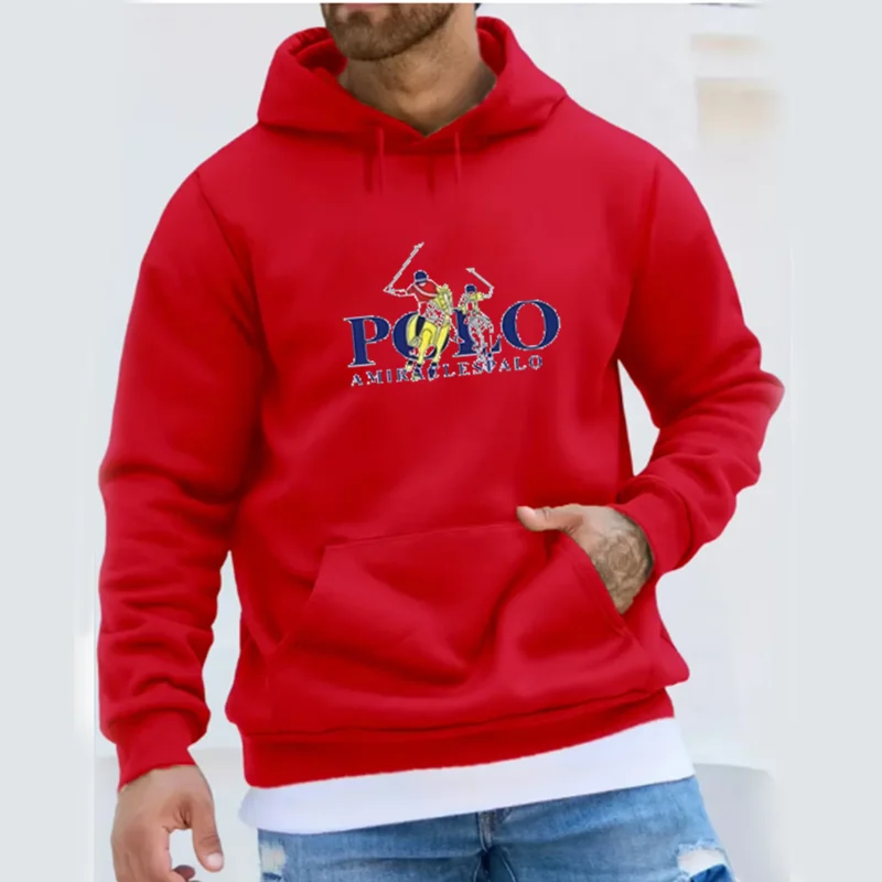 Fashionable Men's Hoodie with Street Casual Sports Style Long Sleeve and Kangaroo Pocket Fleece Sweatshirt for Autumn Winter