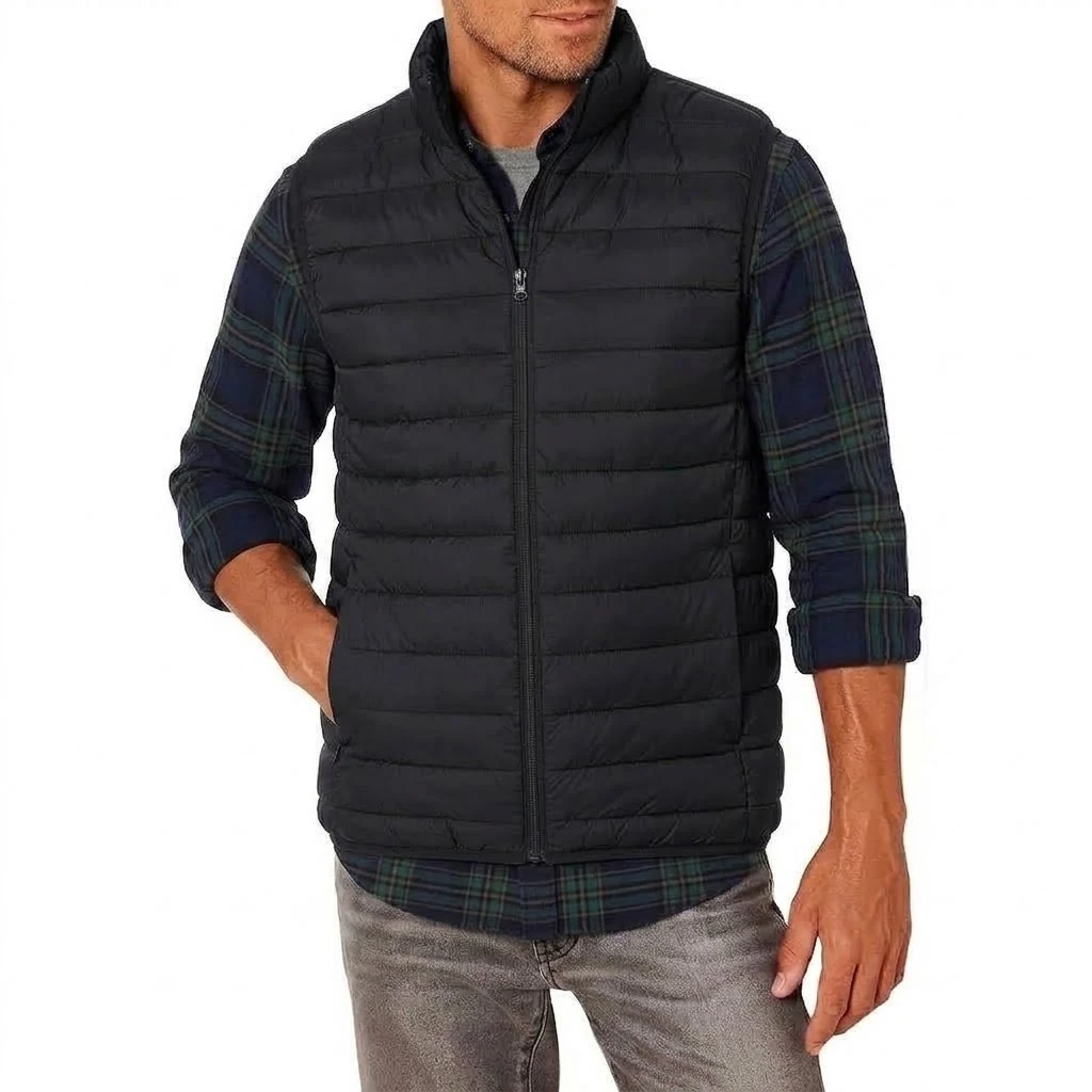 Autumn Mens Lightweight Gilet Mock Neck Daily Sleeveless Coat Winter Cozy Quilted Outer Garment for Guys Tops Work Outer Shell