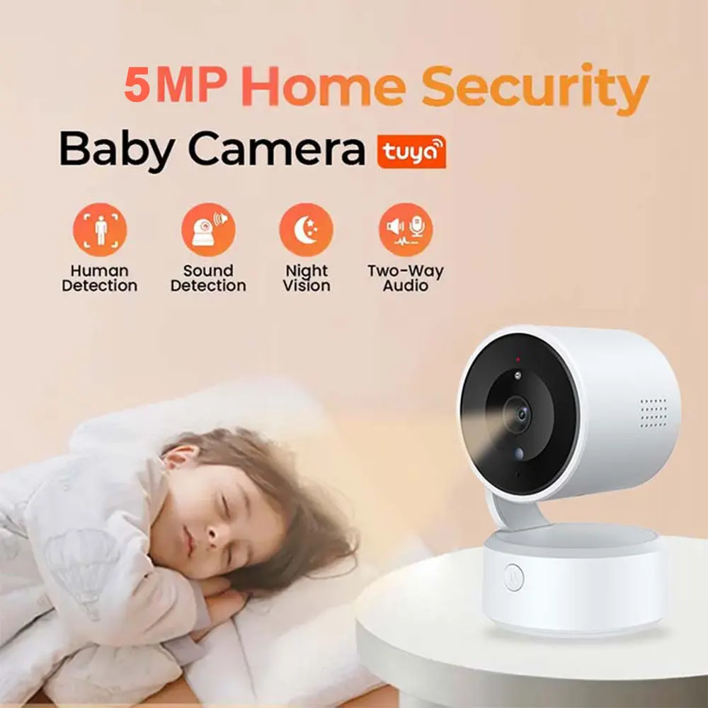 Tuya WiFi Camera One-touch Call Indoor Baby Monitor 5MP 4X Zoom PTZ IP Cam Auto Tracking Color Night Vision Video Surveillance