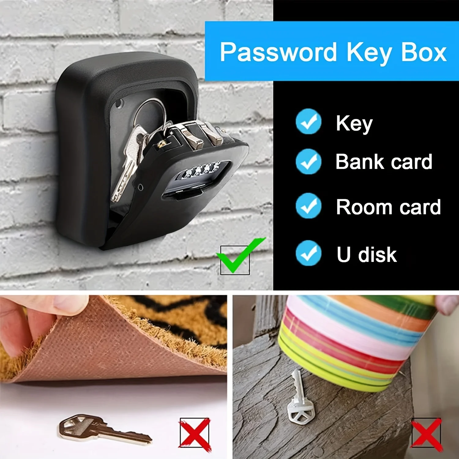 Key Lock Box For Outside, Sturdy And Durable Lock Box For House Key,5 Key Capacity Lockbox For Keys Outdoor Waterproof Emergency