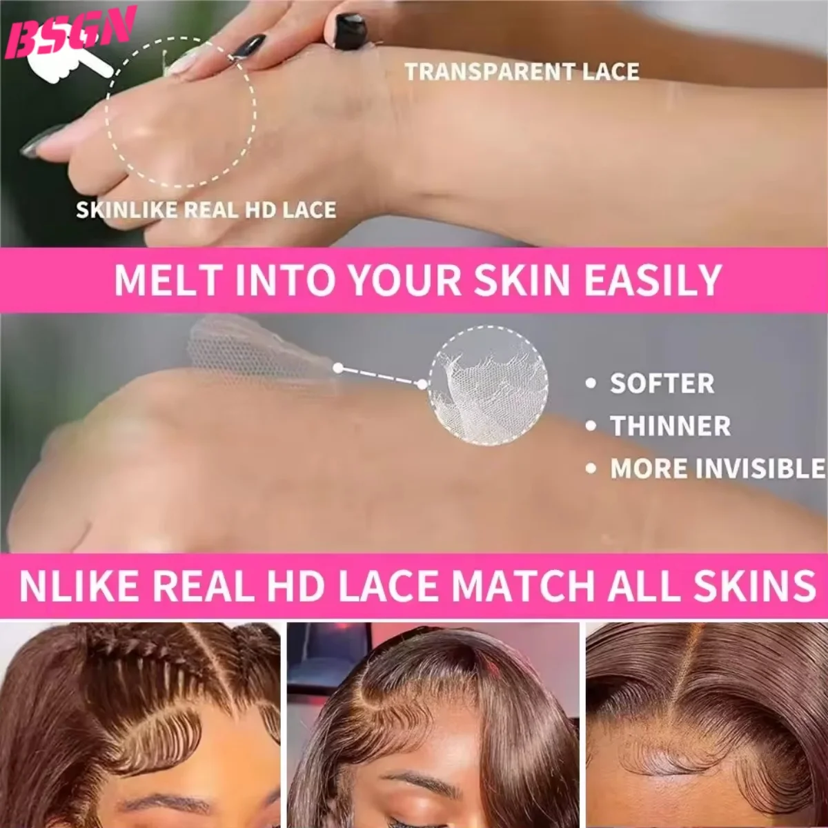 BSGN Chocolate Bob Wigs 220% 13X4 HD Transparent Lace Frontal Wigs Human Hair 100% Human Hair For Woman Pre Plucked Glueless Wig image 5