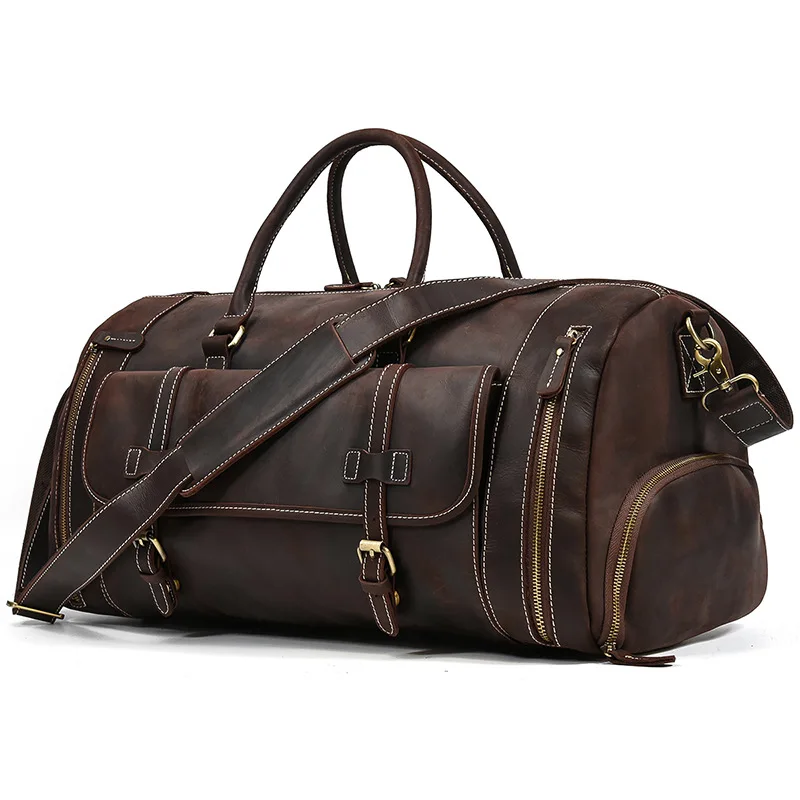 

Travel men's large-capacity luggage bag with shoe position Portable Crazy Horse leather shoulder messenger bag Retro fashion Sim