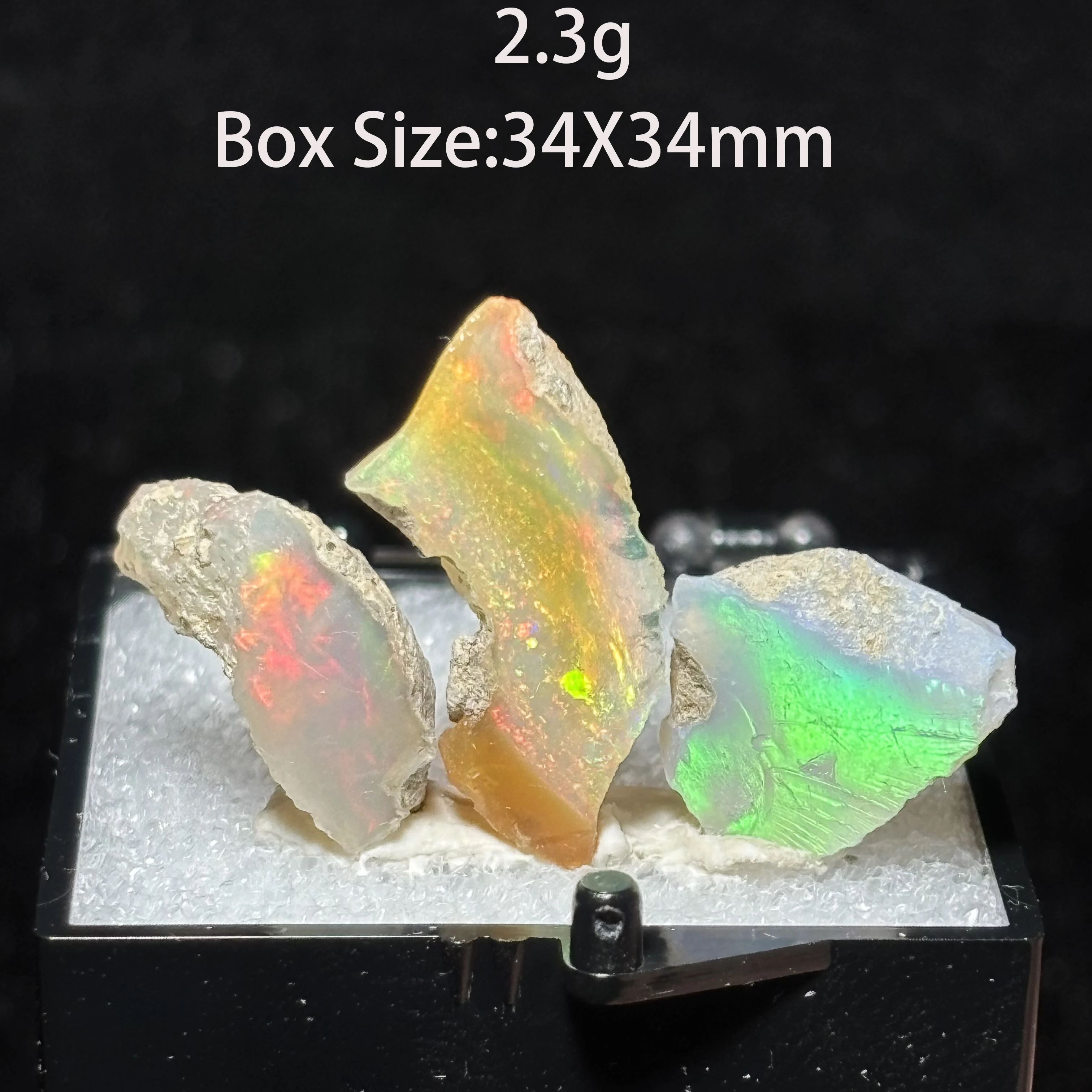 Natural Rare Colorful Ethiopia Opal (No Need Water) Gem Mineral Specimen Box Size:34X34mm (Need lighting) Small Cracks A1-2-22