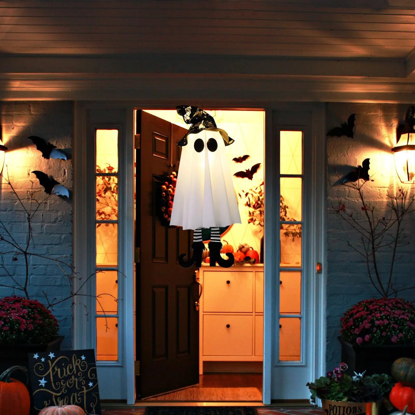 تضيء أشباح قابلة للتعليق للهالوين شبح قلادة زينة مصباح في الهواء الطلق مضاءة الحلي لحديقة الحديقة الشرفات الفناء