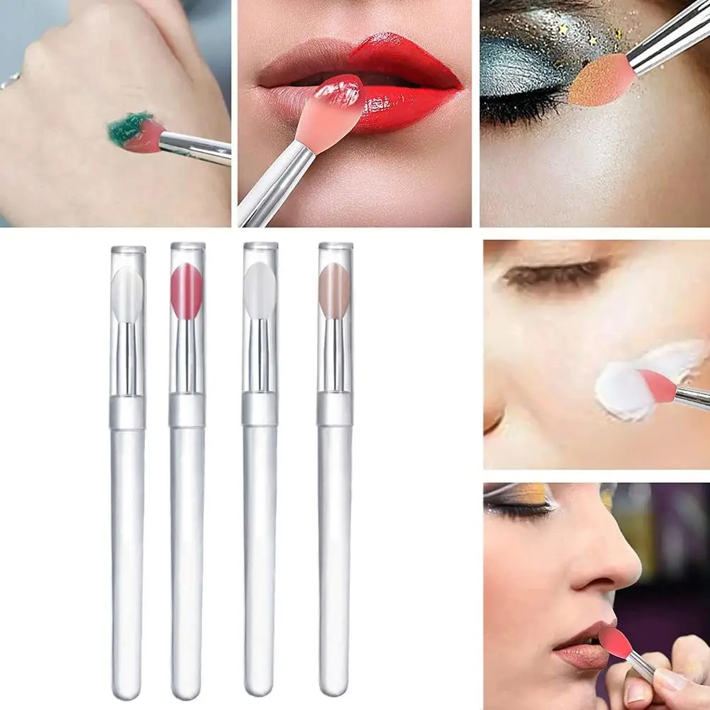 10pcs 휴대용 실리콘 립 브러쉬 다기능 립 밤 애플리케이터 립스틱 립글로스 메이크업 브러쉬 커버 재사용 가능