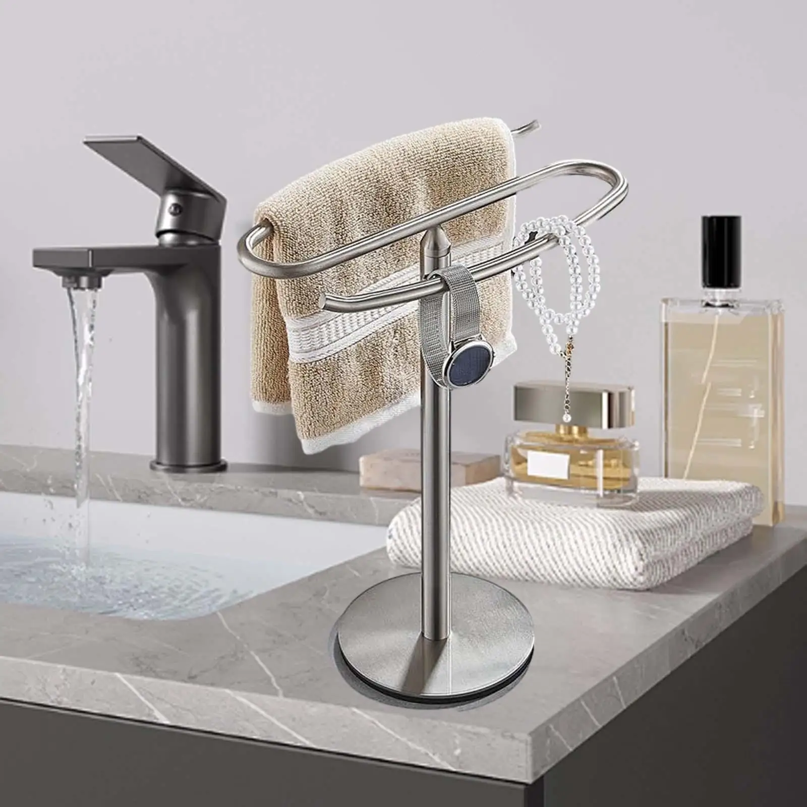 

Towel Stand Watch Holder 12" Tall Rustproof Non-Slip Base Versatile Freestanding