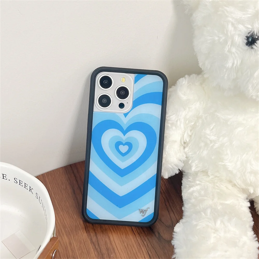 Wildflower 3D lns Pink Blue Gradient Love heart phone Case for iPhone 15 14 13 12Pro Max 14pro 15pro WF Metal sign Cartoon Cover