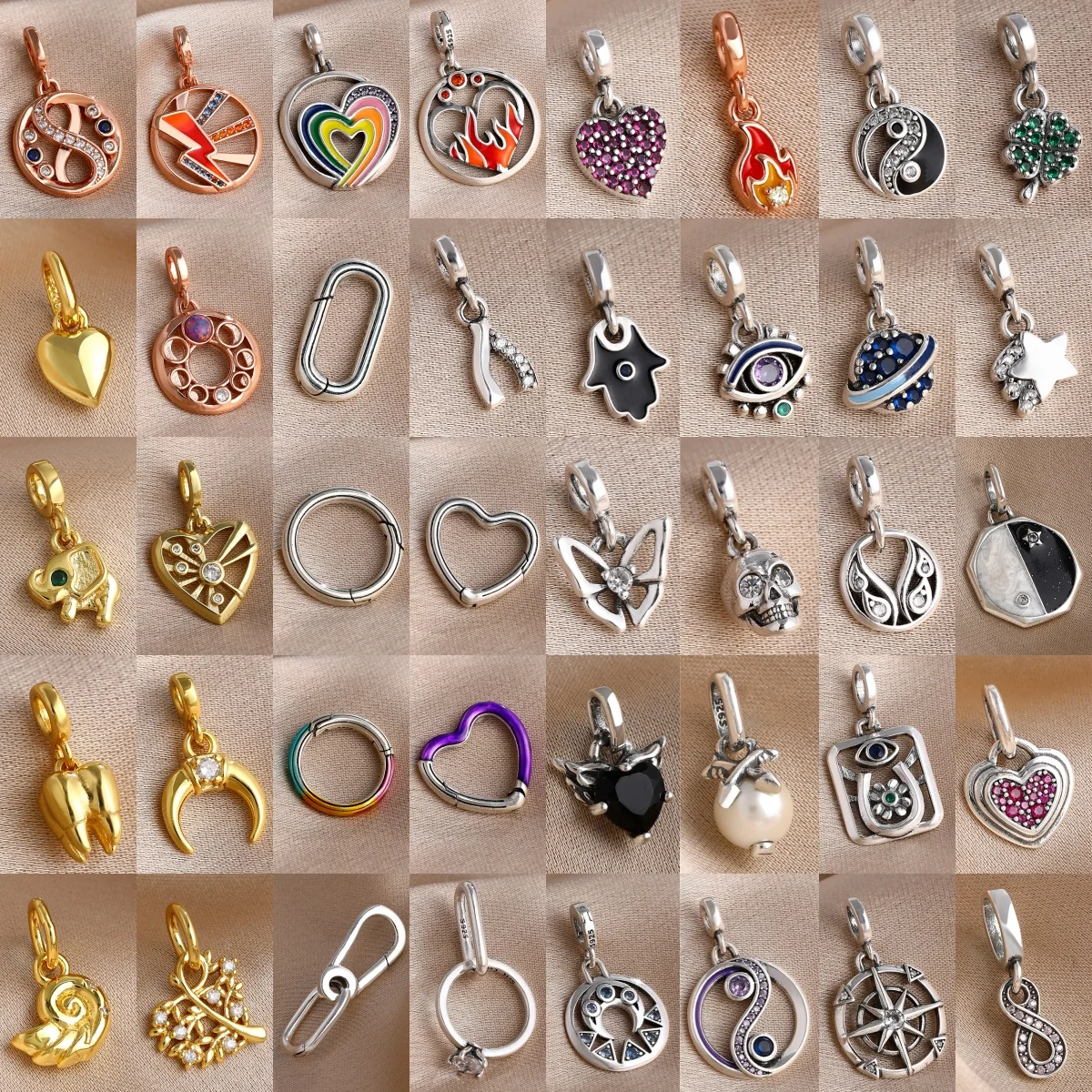 2026 Fit Original Small Bracelet 925 Silver Small Hole heart sun fire planet pendant bead Charm earring DIY Jewelry Accessories