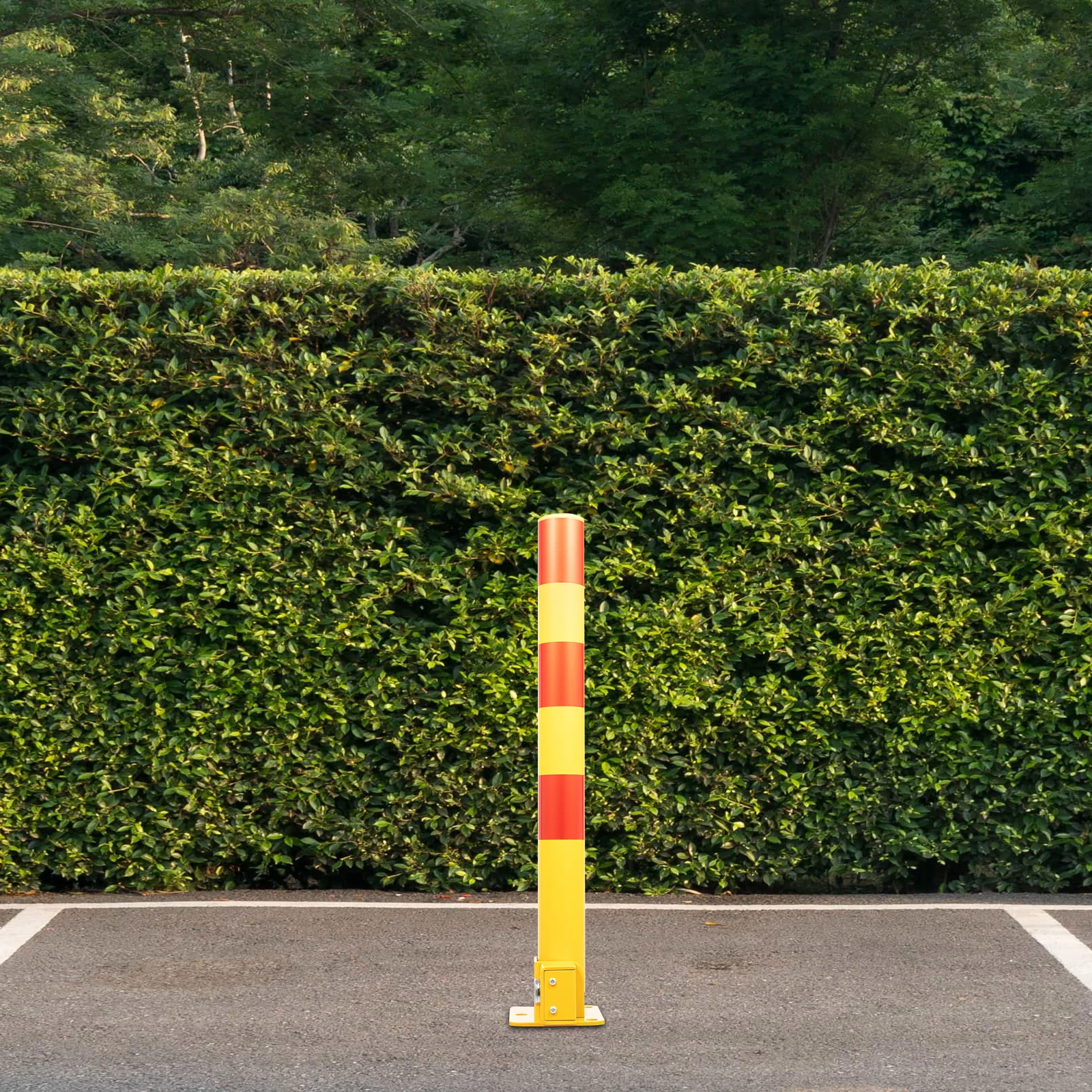 Parking Barrier Parking Lock Folding Heavy Metal Parking Obstacle Pile with Warning Stripes, Parking Piles