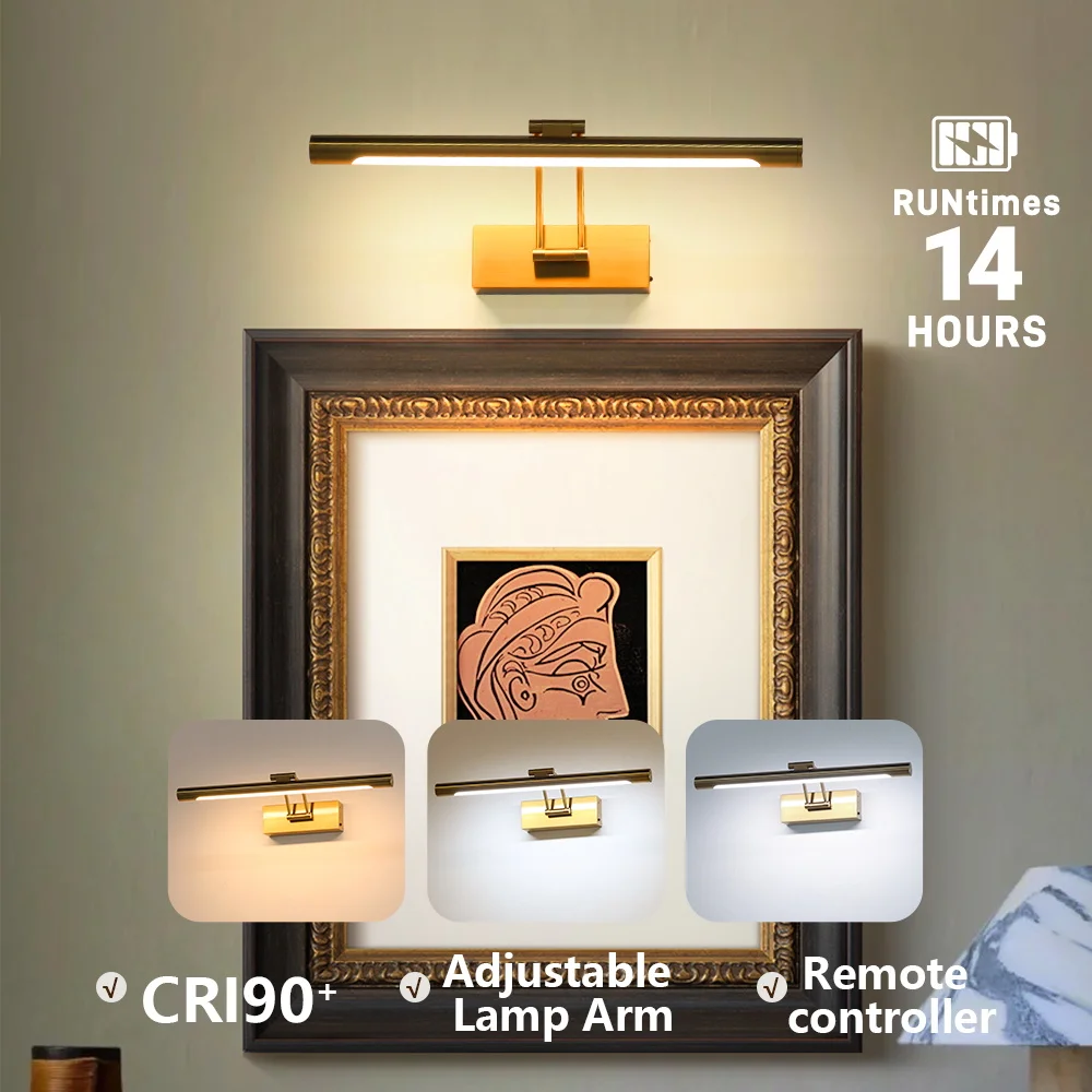 LED Wall Lights Indoor Rechargeable No Drill Wall Light Sconces Wireless Battery Operated Dimming Modern Wall Lamp Gold 40cm
