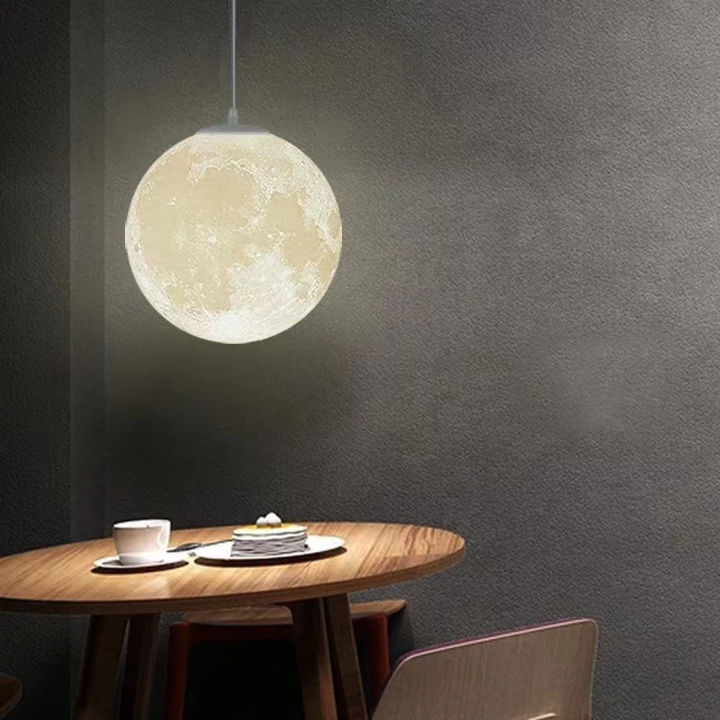 Modern Design Moon Ball Pendant Light PVA Print Vintage Realistic Lampshade Hanging Lamp Home Decor Restaurant Chandelier Lustre
