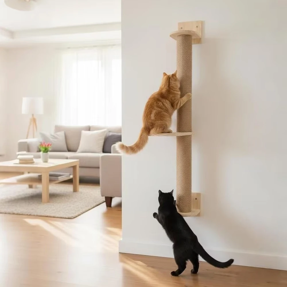 Katzen-Kratzbaum Wandkletterregale Hängematte Holz Sisal Katzenbaum Kratzturm für Hauskatzen Haustiermöbel und -betten – Detail 8
