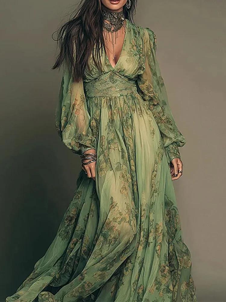 DFCF Spring Sexy Deep V Neck High Waist Long Dress New Summer Bohemian  Beach Maxi Dress Elegant Floral Print Chiffon Maxi Dress - AliExpress  200000345