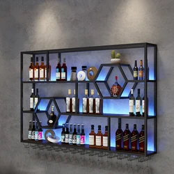 Gabinete de Bar Industrial con marco de hierro, montaje en pared, almacenamiento negro, estante de vino de celosía moderno nórdico de lujo, muebles Szafeczki