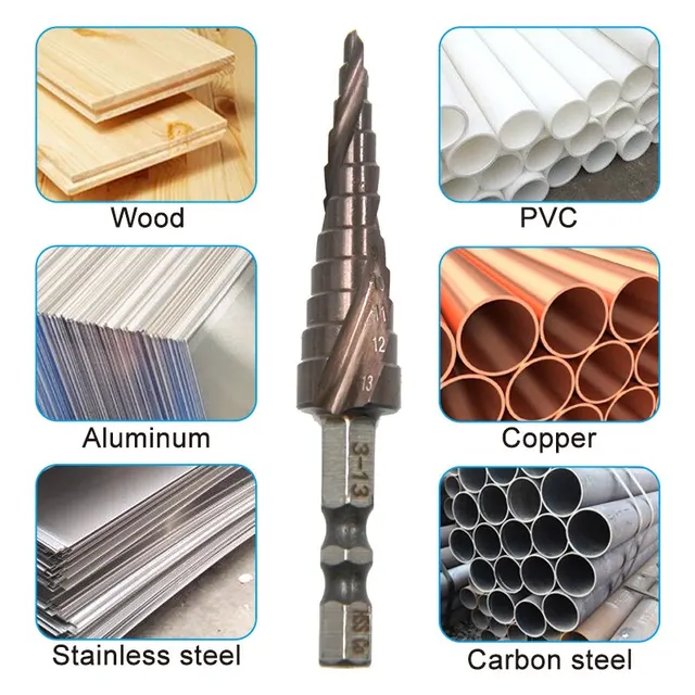 M35 Hexagonal Spiral 3-13mm Cobalt Containing Step Drill Stainless Steel Hole Opener Co Pagoda Drill Bit Cutting Tool 3