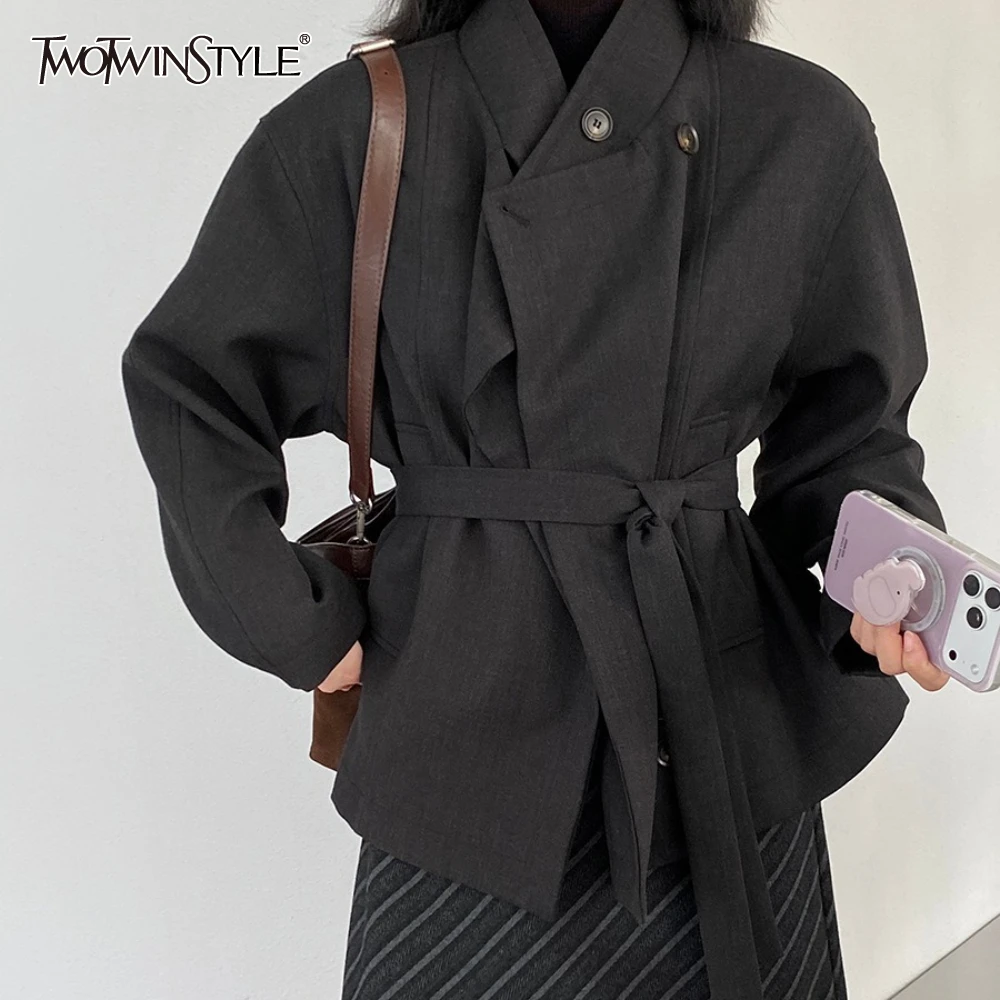 

TWOTWINSTYLE однотонная куртка на шнуровке женская водолазка с длинным рукавом свободные французские винтажные женские куртки осенняя мода новинка